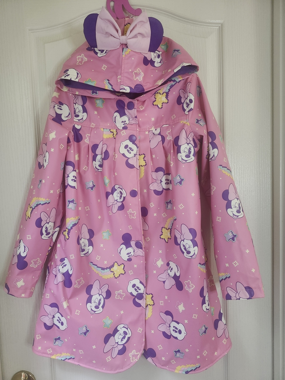 Girls' Pink Minnie Mouse Hooded Raincoat with Bow